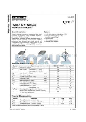 FQB5N30 datasheet - 300V N-Channel MOSFET