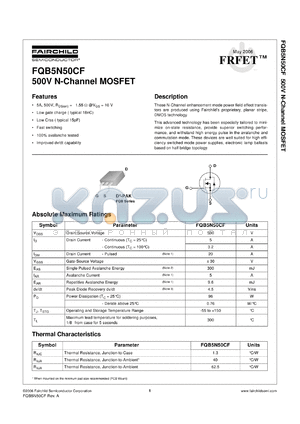 FQB5N50CFTM datasheet - 500V N-Channel MOSFET