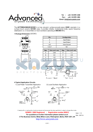 ACTR8004 datasheet - true one-port, surface-acoustic-wave (SAW) resonator