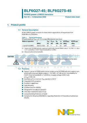 BLF6G27S-45_08 datasheet - WiMAX power LDMOS transistor