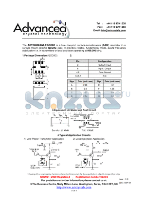 ACTR8008 datasheet - A True One-Port, Surface-Acoustic-Wave