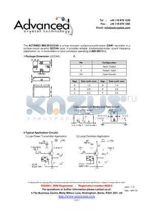 ACTR8021 datasheet - true one-port, surface-acoustic-wave (SAW) resonator