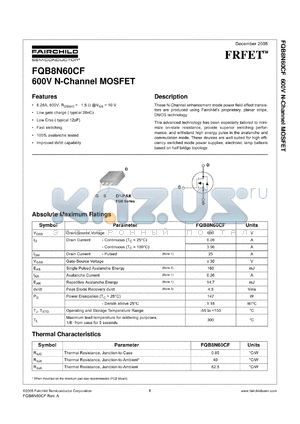 FQB8N60CF datasheet - 600V N-Channel MOSFET