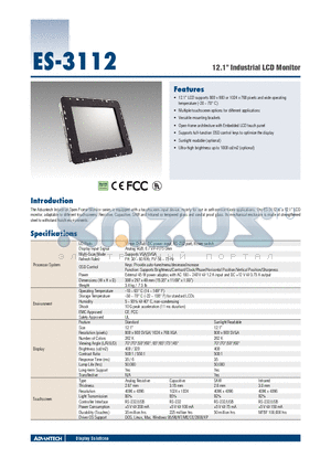 ES-3112R-VSAE datasheet - 12.1 Industrial LCD Monitor