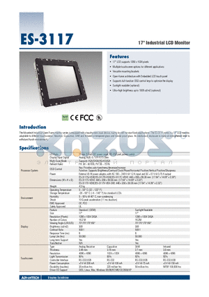 ES-3117C-VEA-SRE datasheet - 17 Industrial LCD MonitorRoHSCOMPLIANT2002