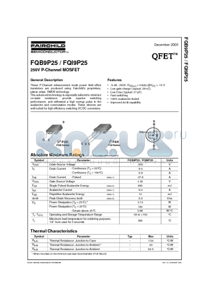 FQB9P25 datasheet - 250V P-Channel MOSFET