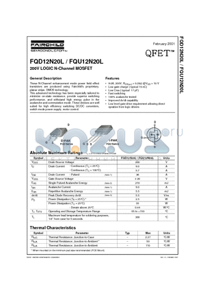 FQD12N20L datasheet - 200V LOGIC N-Channel MOSFET