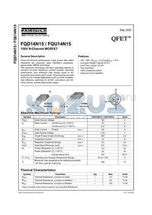 FQD14N15 datasheet - 150V N-Channel MOSFET