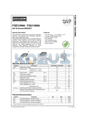 FQD13N06_09 datasheet - 60V N-Channel MOSFET