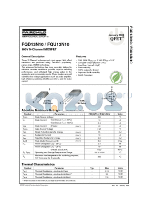 FQD13N10_09 datasheet - 100V N-Channel MOSFET