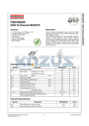 FQD16N25CTF_12 datasheet - 250V N-Channel MOSFET