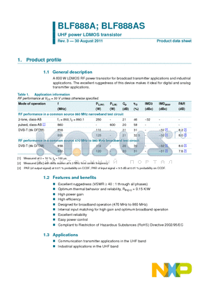 BLF888AS datasheet - UHF power LDMOS transistor