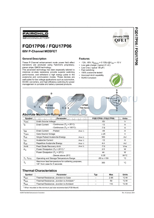 FQD17P06_09 datasheet - 60V P-Channel MOSFET