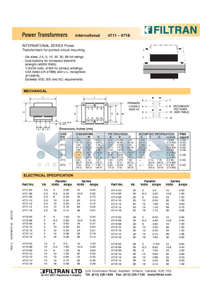 4711 datasheet - Power Transformers International