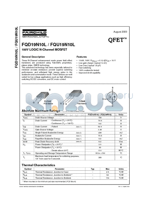 FQD19N10L datasheet - 100V LOGIC N-Channel MOSFET