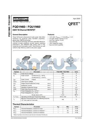 FQD1N60 datasheet - 600V N-Channel MOSFET