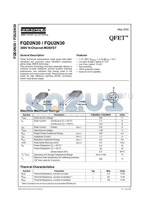 FQD2N30 datasheet - 300V N-Channel MOSFET
