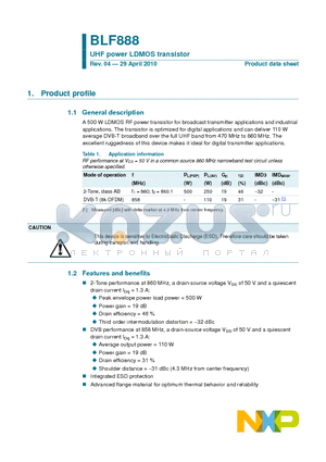 BLF888 datasheet - UHF power LDMOS transistor