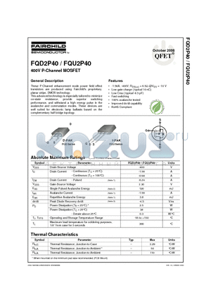 FQD2P40_08 datasheet - 400V P-Channel MOSFET