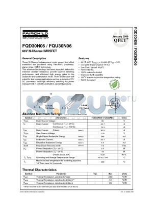 FQD30N06_09 datasheet - 60V N-Channel MOSFET