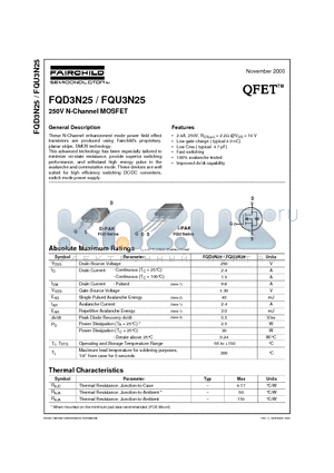 FQD3N25 datasheet - 250V N-Channel MOSFET