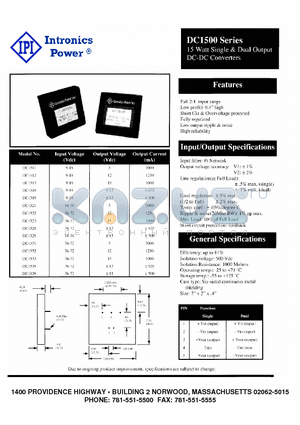 DC1519 datasheet - 15 Watt Single & Dual Output DC-DC Converters