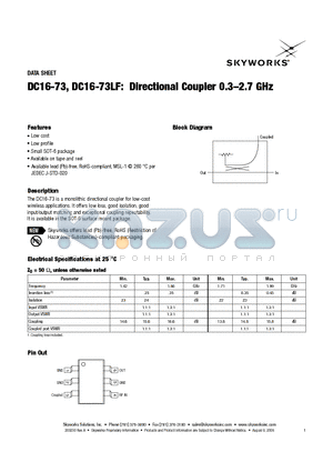 DC16-73LF datasheet - Directional Coupler 0.3-2.7 GHz