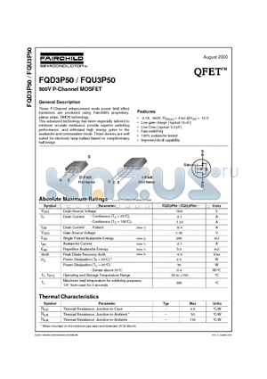 FQD3P50 datasheet - 500V P-Channel MOSFET