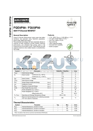 FQD3P50_09 datasheet - 500V P-Channel MOSFET