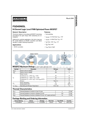 FQD45N03L datasheet - N-Channel Logic Level PWM Optimized Power MOSFET