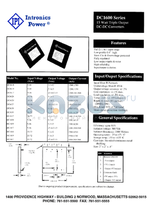 DC1639 datasheet - 15 Watt Triple Output DC-DC Converters