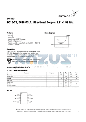 DC18-73LF datasheet - Directional Coupler 1.71-1.99 GHz