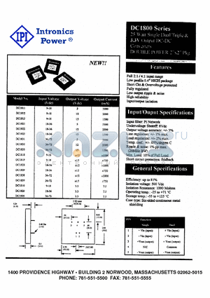 DC1812 datasheet - 25 Watt Single Dual Triple & 3.3V Output DC-DC Converters