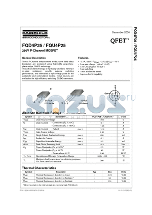 FQD4P25 datasheet - 250V P-Channel MOSFET