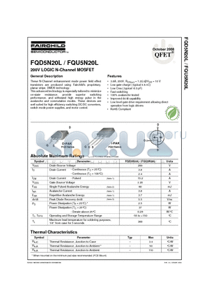 FQD5N20L_08 datasheet - 200V LOGIC N-Channel MOSFET
