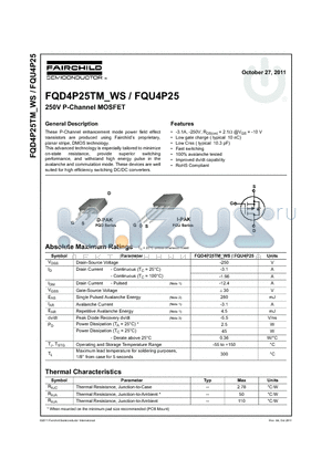 FQD4P25TM datasheet - 250V P-Channel MOSFET