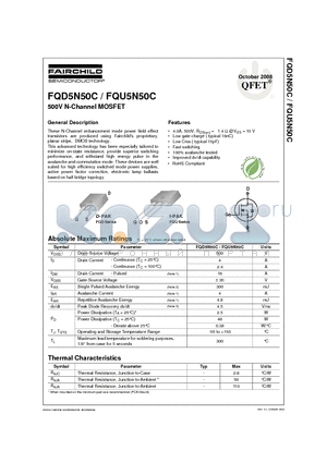 FQD5N50C_08 datasheet - 500V N-Channel MOSFET