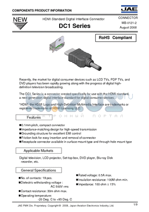 DC1DV2SST30500B datasheet - HDMI Standard Digital Interface Connector