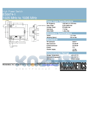 ES0074-1 datasheet - High Power Switch 1025 MHz to 1035 MHz