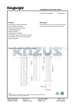 DC20-20SRWA datasheet - 20 SEGMENTS BAR GRAPH ARRAY