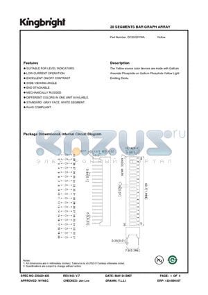 DC20-20YWA datasheet - 20 SEGMENTS BAR GRAPH ARRAY