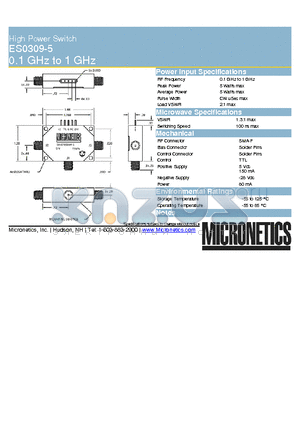 ES0309-5 datasheet - High Power Switch 0.1 GHz to 1 GHz