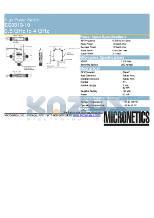 ES0313-10 datasheet - High Power Switch 0.5 GHz to 4 GHz