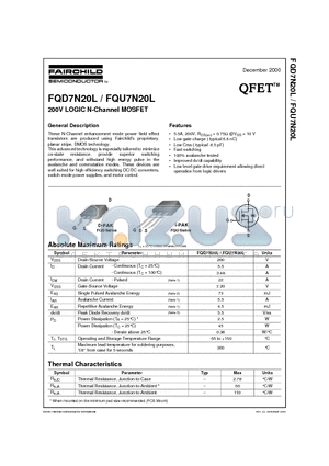 FQD7N20L datasheet - 200V LOGIC N-Channel MOSFET