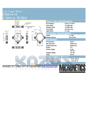 ES0314-10 datasheet - High Power Switch 2 GHz to 18 GHz