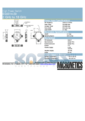 ES0314-20 datasheet - High Power Switch 2 GHz to 18 GHz