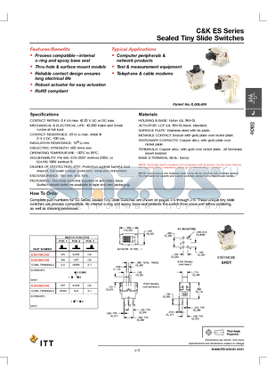 ES03MSABE datasheet - Sealed Tiny Slide Switches