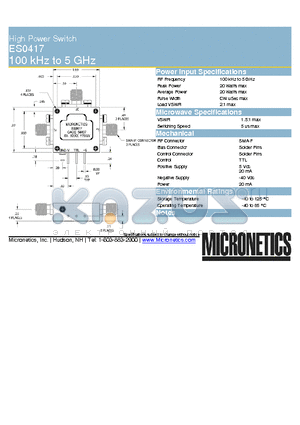 ES0417 datasheet - High Power Switch 100 kHz to 5 GHz