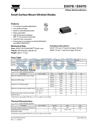 ES07B datasheet - Small Surface Mount Ultrafast Diodes