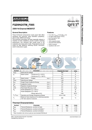 FQD9N25TM datasheet - 250V N-Channel MOSFET